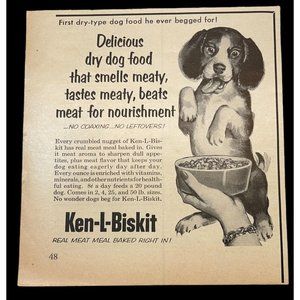 Ken L Biskit Dog Food Vintage Print Ad Beagle Puppy 1955 Hungry Pup